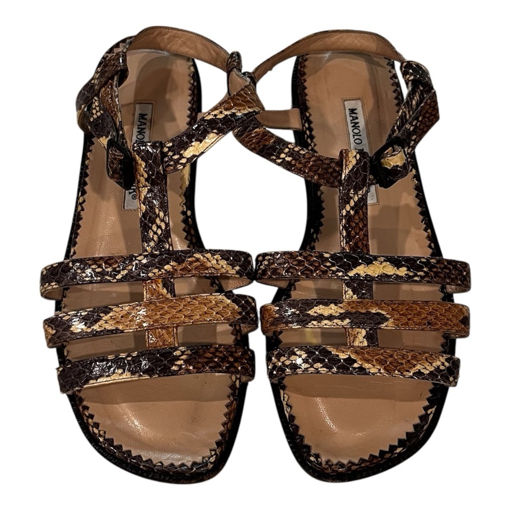 Manolo Blahnik Brown and Gold Sandals